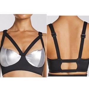 SECNDNTURE athletic strappy sports bra black/silver women’s size XS